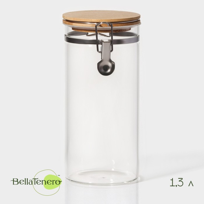 цена Банка стеклянная для сыпучих продуктов с бугельным замком Bella Tenero «Эко», 1,3 л, 10×22 см