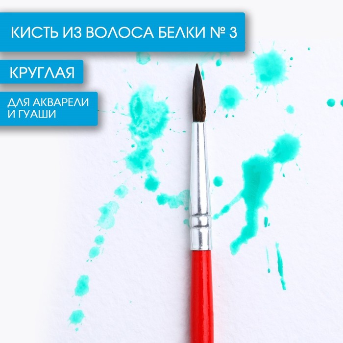 Кисть для рисования из волоса белки круглая № 3 короткая ручка