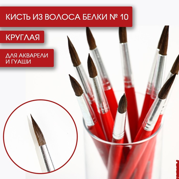 Кисть для рисования из волоса белки круглая № 10 короткая ручка