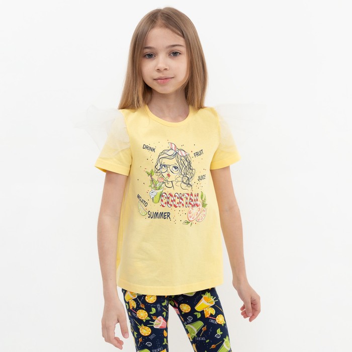 фото Комплект для девочки (футболка и шорты), цвет жёлтый/чёрный, рост 98 см kleopatra