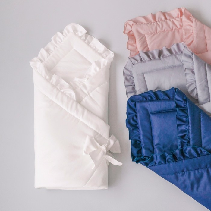 Одеяло-конверт на выписку «Сатин» с бантом, размер 90х90 см., цвет молочный