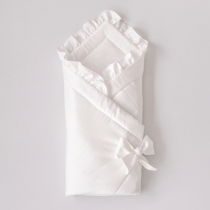 Одеяло-конверт на выписку «Сатин» с бантом, размер 90х90 см., цвет молочный