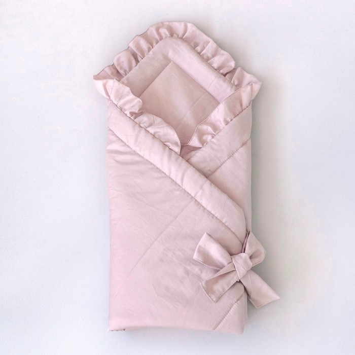 Одеяло-конверт на выписку «Сатин» с бантом, размер 90х90 см., цвет розовая пудра