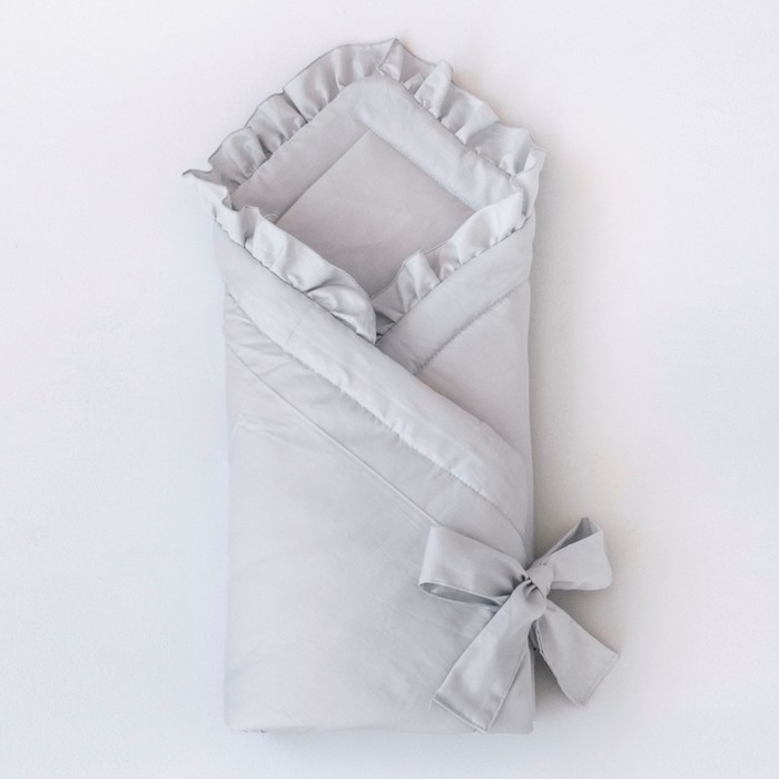 Одеяло-конверт на выписку «Сатин» с бантом, размер 90х90 см., цвет светло-серый