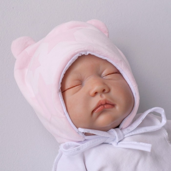 Шапка детская демисезонная KinDerLitto «Новые звёздочки», с ушками, возраст 0-3 месяцев, цвет розовый ползунки с принтом на 0 3 месяцев новые