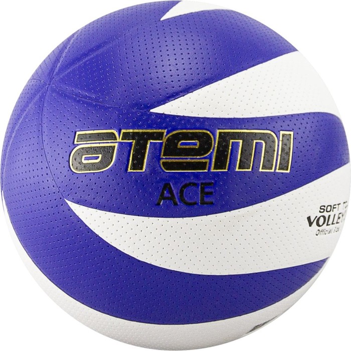 фото Мяч волейбольный atemi ace, синтетическая кожа pvc, бел/син, 12 п, клееный, окруж 65-67