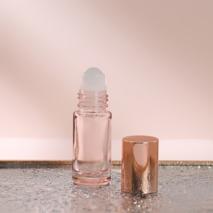 Флакон стеклянный для парфюма, со стеклянным роликом, 5 мл, цвет розовый/розовое золото