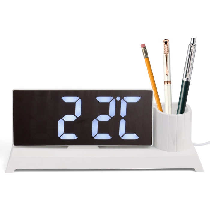 Часы - органайзер электронные, настольные, белая индикация, 11 x 25 см, от USB часы электронные настольные белая индикация от usb 7 5 х 15 5 см белые