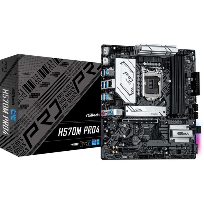 фото Материнская плата asrock h570m pro4, lga1200, h570, 4xddr4, hdmi, matx