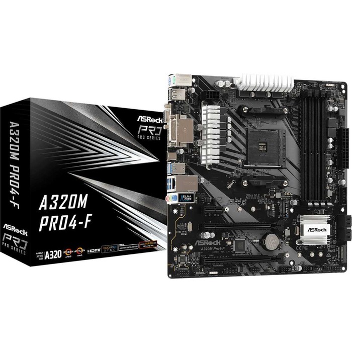 фото Материнская плата asrock a320m pro4-f, am4, a320, 4xddr4, vga, dvi, hdmi, matx