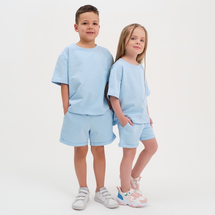 

Комплект детский (футболка, шорты) KAFTAN "Basic line" размер 32 (110-116), цвет голубой