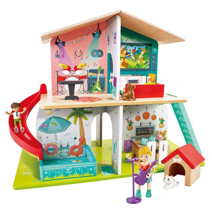 Домик кукольный Hape «Коттедж», двухэтажный, с мебелью, со звуком кукольный домик dream house двухэтажный с мебелью для девочек с куклой