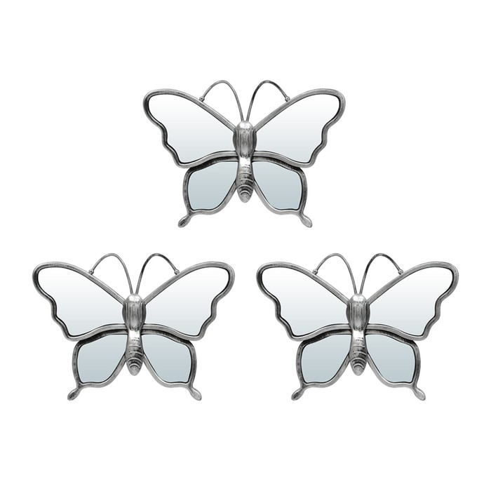 фото Набор зеркал qwerty «бабочки», настенные, 3 шт, 25х25 см, цвет серебро