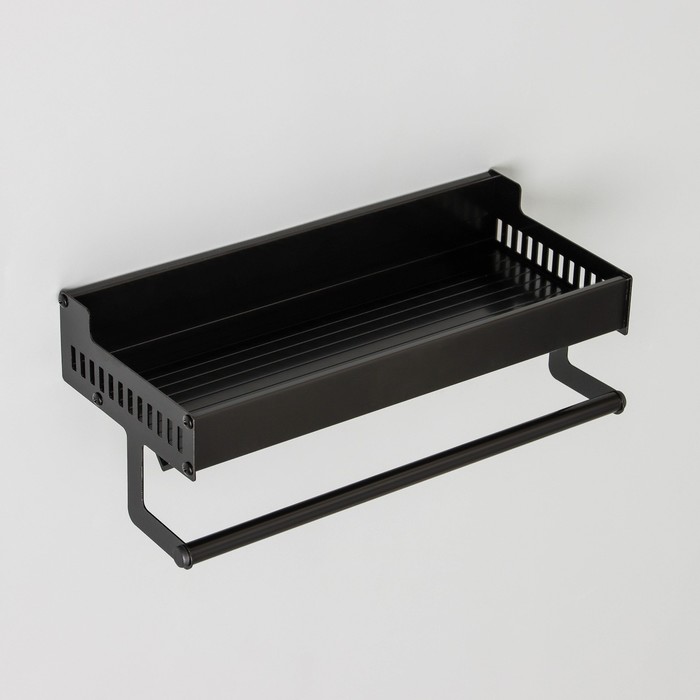 

Полка с держателем для полотенец, 30×13×11 см, 4 крючка, цвет чёрный