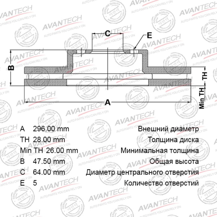 фото Диск тормозной avantech (f) honda cr-v re (06-11), cr-v rm (11-16)