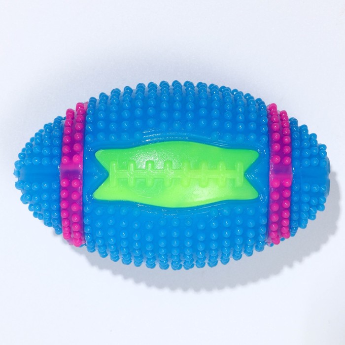 Мяч для собак светящийся с пищалкой "Регби", TPR, 7 см, голубой