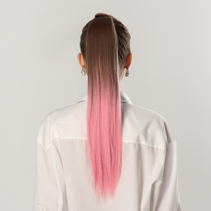 фото Хвост накладной, прямой волос, на резинке, 60 см, 100 гр, цвет каштановый/розовый(#sht12c/sht311) queen fair