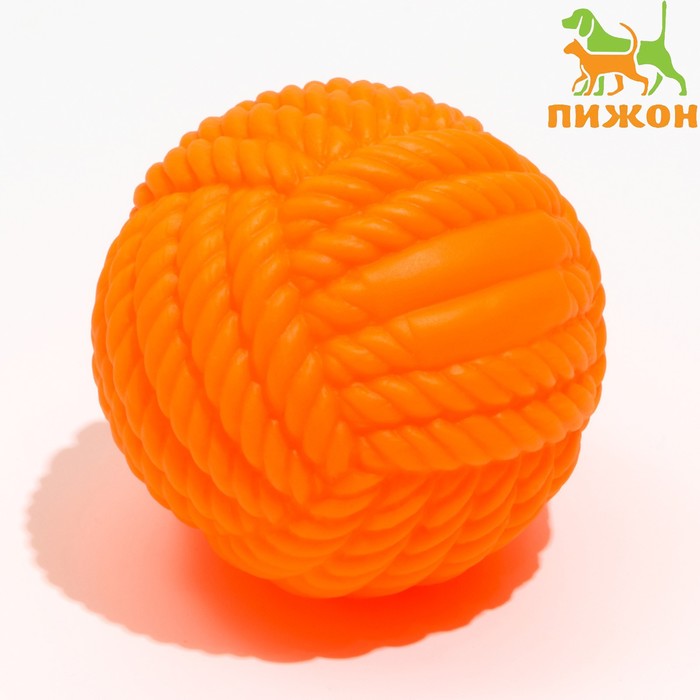 Игрушка для собак пищащая Клубок ниток, 8 см, оранжевая