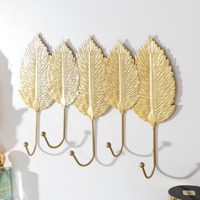 Крючки декоративные Листья шелковицы золотые 19х30,5 см