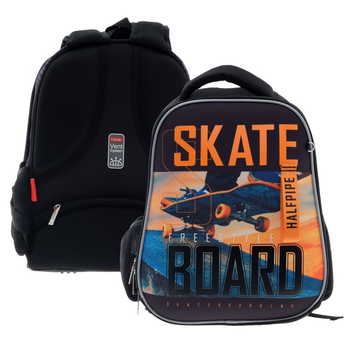 фото Рюкзак каркасный hatber ergonomic light "скейтборд", 38 х 29 х 15 см, 3d эффект, чёрный, оранжевый