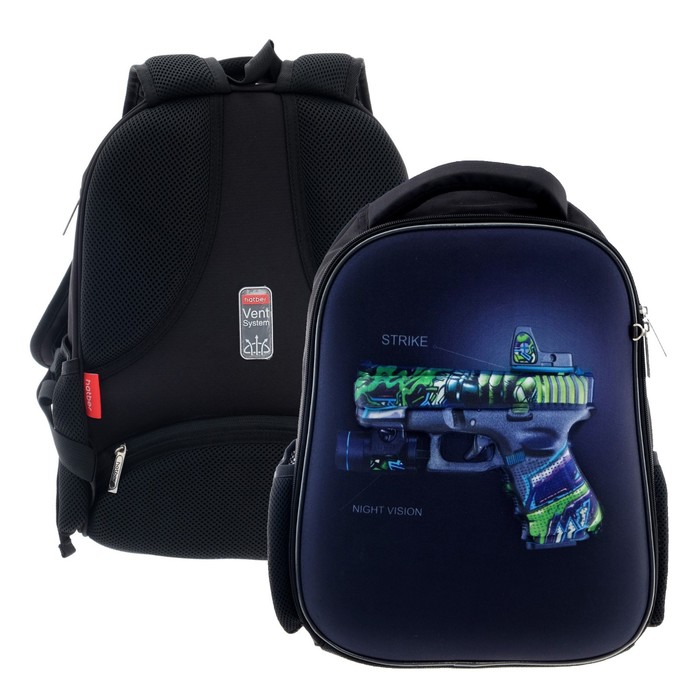 Рюкзак каркасный 38 х 29 х 12,5 см, 3D эффект, Hatber Ergonomic, light Strike, чёрный/зелёный NRk_71124