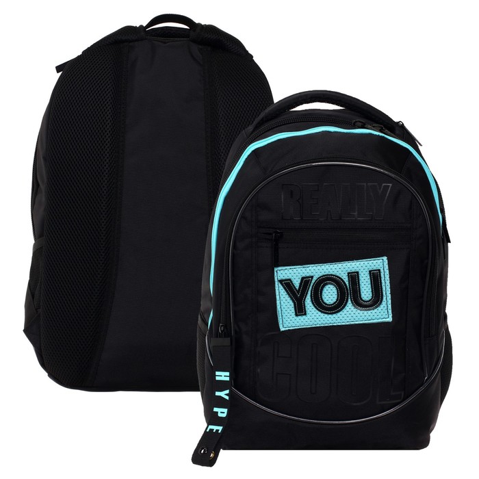 Рюкзак школьный 42 х 30 х 20 см, эргономичная спинка, Hatber Sreet, Hype Mint, чёрный/синий NRk_75072