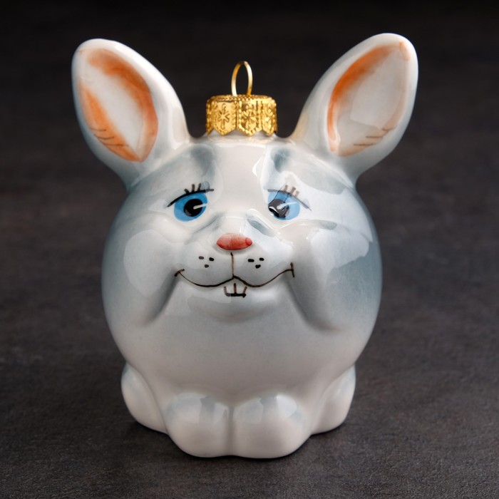 Ёлочный шар "Кролик", фарфор, 10 см
