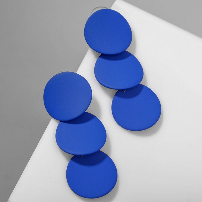 Серьги металл «Азелия» круги, трио, цвет синий