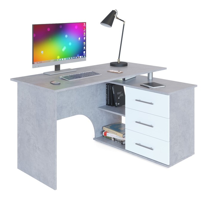 Компьютерный стол «КСТ-09», 1350×935×744 мм, угловой, угол правый, бетон/белый компьютерный стол кст 09 1350 × 935 × 744 мм угол правый цвет бетон белый
