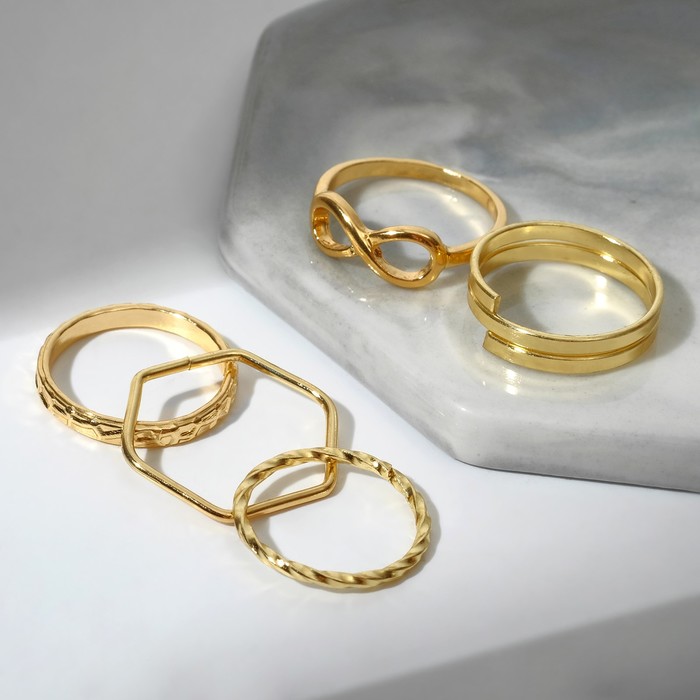 Кольцо набор 5 штук «Идеальные пальчики» тонкость, цвет золото цена и фото