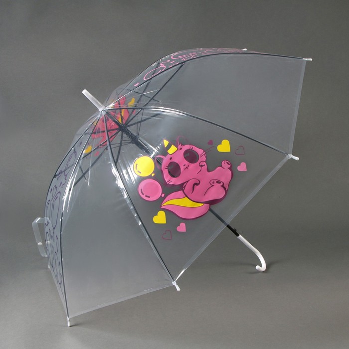 зонт детский единорожка ‎ полуавтомат прозрачный d 90см Зонт детский «Котик-единорожка»‎полуавтомат прозрачный, d=90см