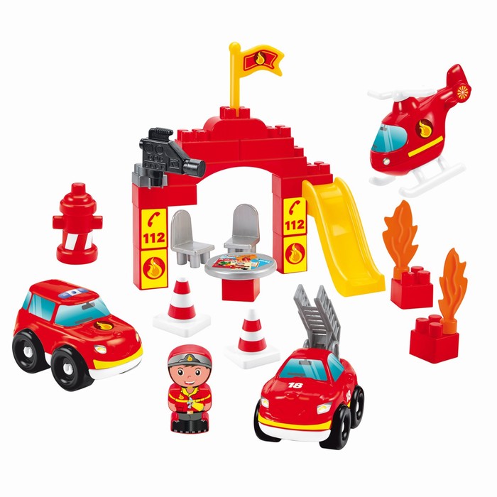 фото Конструктор abrick «пожарная станция» с 3 машинами, 21 × 20 × 23 см ecoiffier