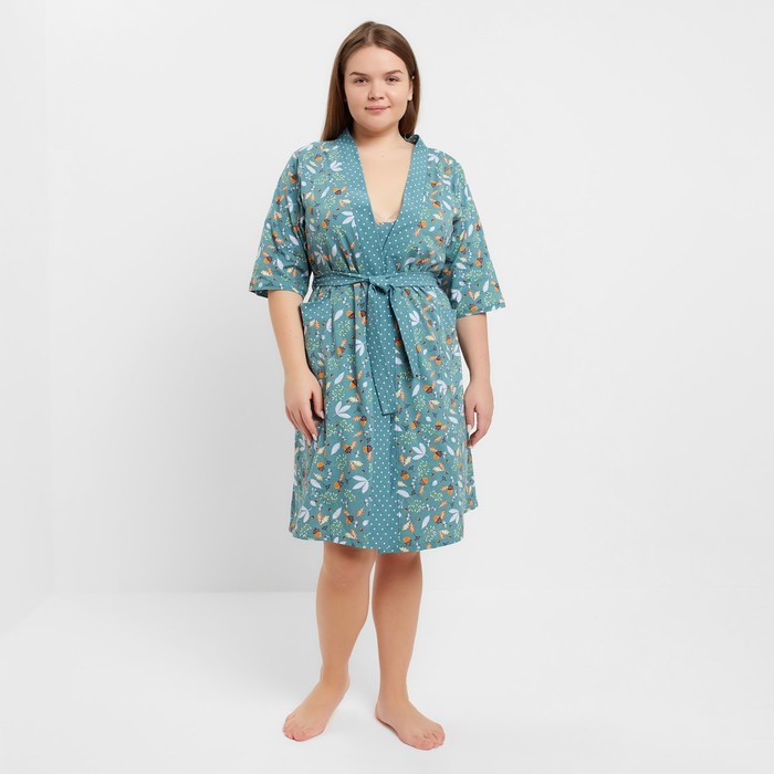 Комплект женский домашний (пеньюар и сорочка), цвет оливковый, размер 48