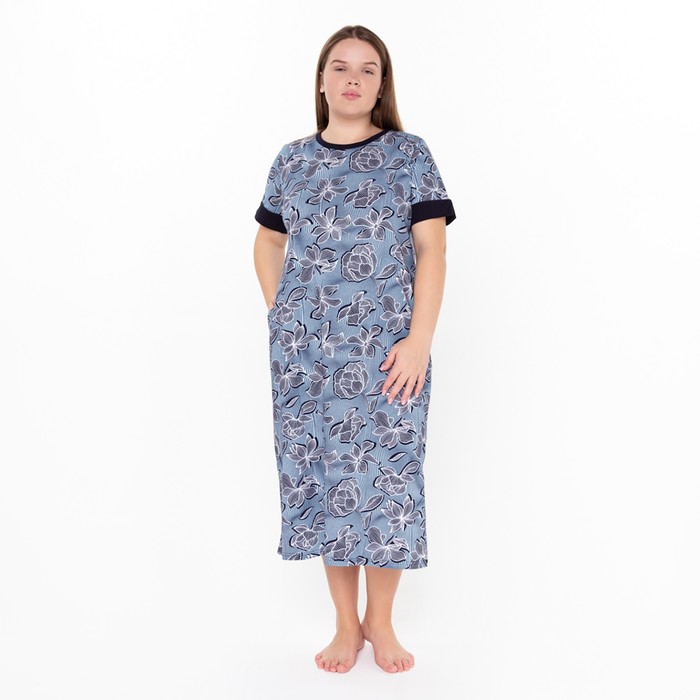 Платье домашнее, цвет голубой, размер 54