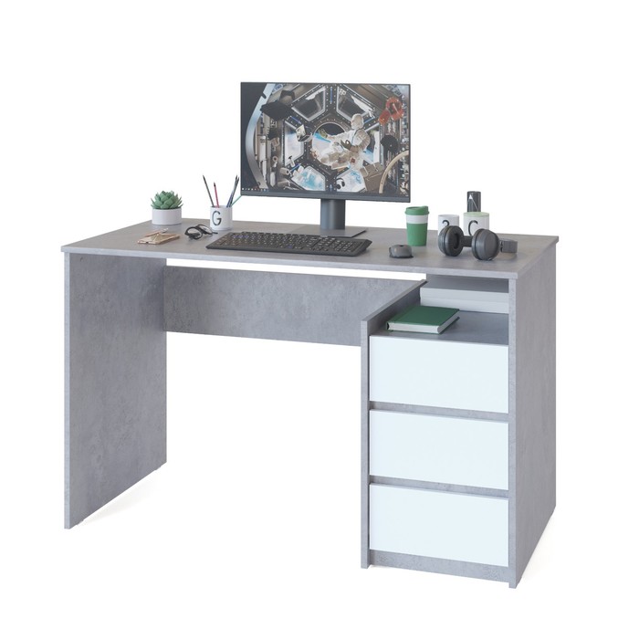 фото Письменный стол «спм 21», 1200 × 600 × 740 мм, цвет бетон / белый сокол