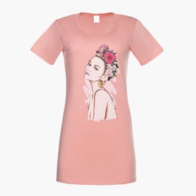 Ночная сорочка женская цвет пудровый, принт микс, размер 58 Ош