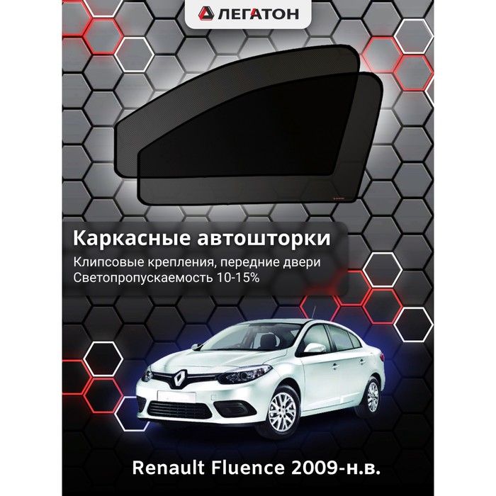 Каркасные автошторки Renault Fluence, 2009-н.в., передние (клипсы), Leg2504 каркасные автошторки kia sorento 2 2009 2020 передние магнит leg5112