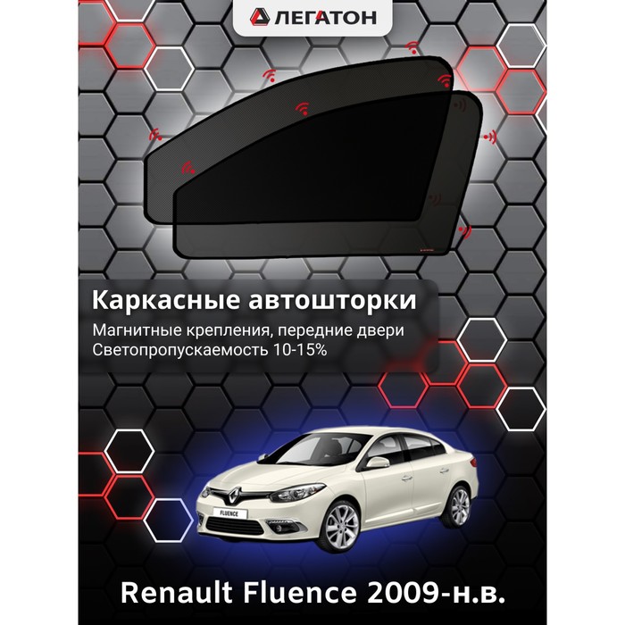 Каркасные автошторки Renault Fluence, 2009-н.в., передние (магнит), Leg2533 каркасные автошторки toyota wish 2009 н в передние магнит leg9132