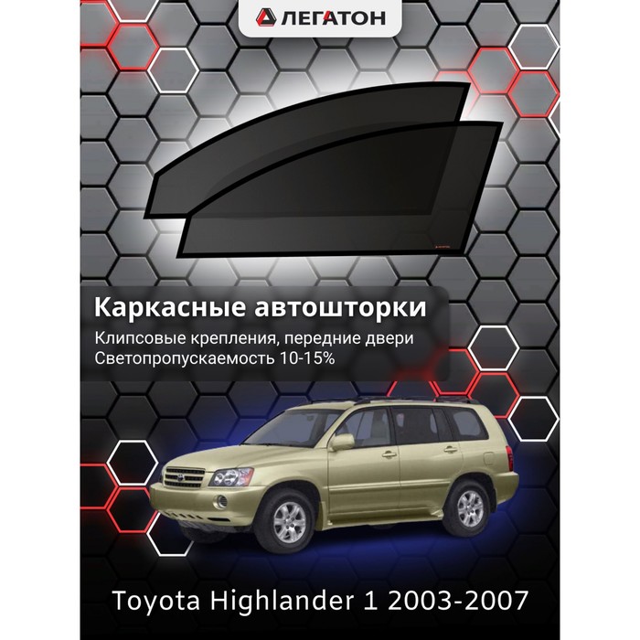 Каркасные автошторки Toyota Highlander, 2003-2007, передние (клипсы), Leg3550 каркасные автошторки peugeot 408 2007 н в передние магнит leg5334
