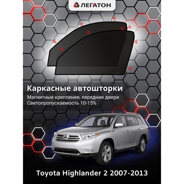 Каркасные автошторки Toyota Highlander, 2007-2013, передние (магнит), Leg4149 каркасные автошторки peugeot 408 2007 н в передние магнит leg5334