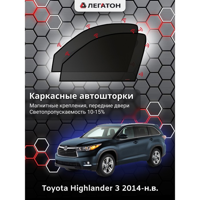 Каркасные автошторки Toyota Highlander, 2014-н.в., передние (магнит), Leg3562 каркасные автошторки toyota wish 2009 н в передние магнит leg9132