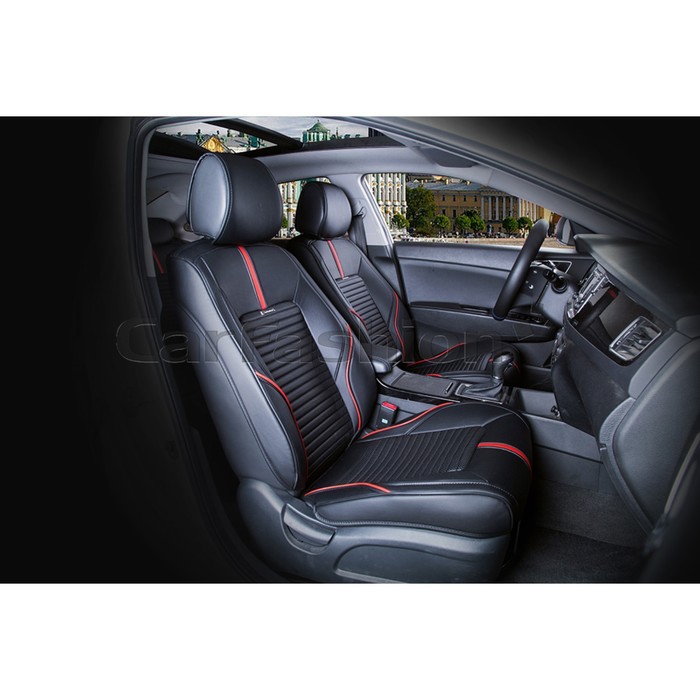 фото Накидки на передние сиденья "sector leather", красно-черные, набор 2 шт. carfashion