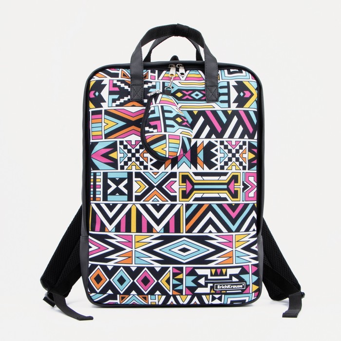 фото Рюкзак-сумка, 29*15*39, отд на молнии, н/карман, кошелек, черный/разноцветная геометрия erichkrause