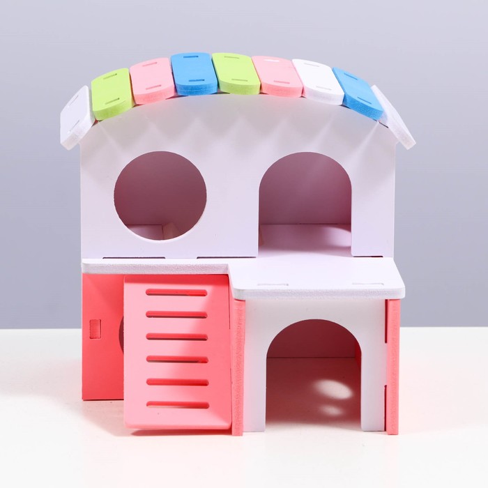 

Домик для грызунов двухэтажный с лесенкой, 15,5 см, розовый