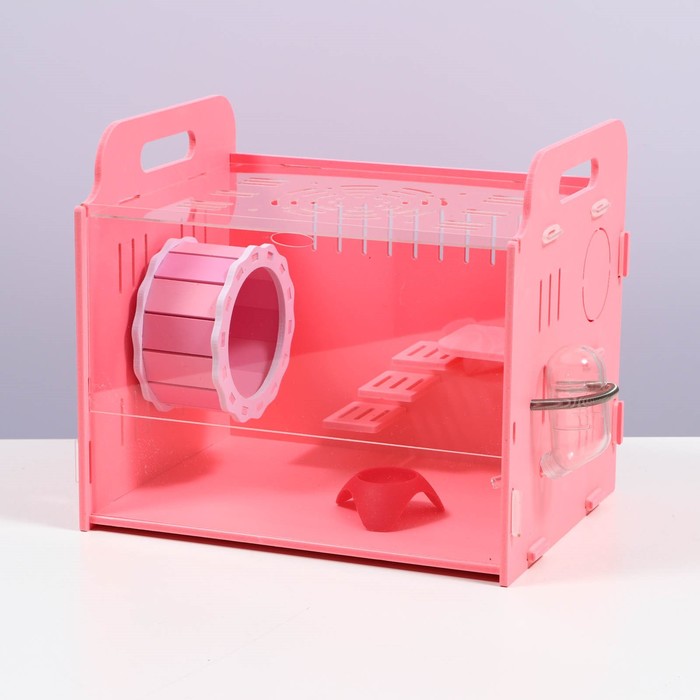 фото Клетка-переноска для грызунов,акриловая, розовая, 29 х 23,5 х 26 см пижон