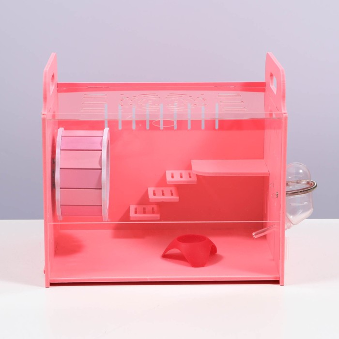 Клетка-переноска для грызунов,акриловая, розовая, 29 х 23,5 х 26 см