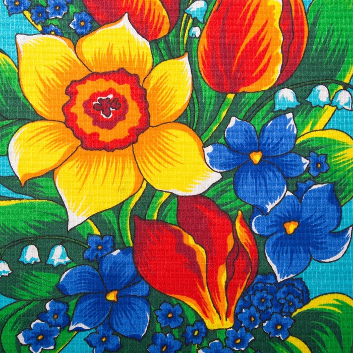 Полотенце вафельное набивное "Цветы", размер 45х60 см, цвет розовый 160 г/м2