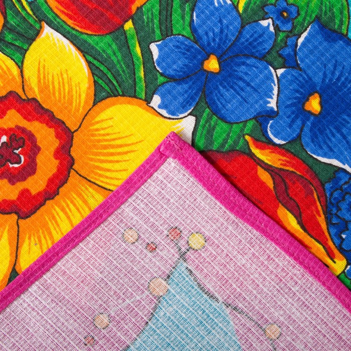 Полотенце вафельное набивное "Цветы", размер 45х60 см, цвет розовый 160 г/м2