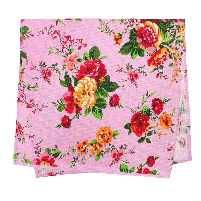 Полотенце вафельное набивное "Цветы", размер 45х60 см, цвет розовый 160 г/м2