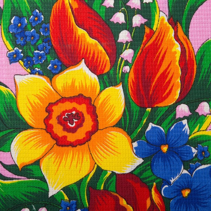 Полотенце вафельное набивное "Цветы", размер 45х60 см, цвет салатовый 160 г/м2